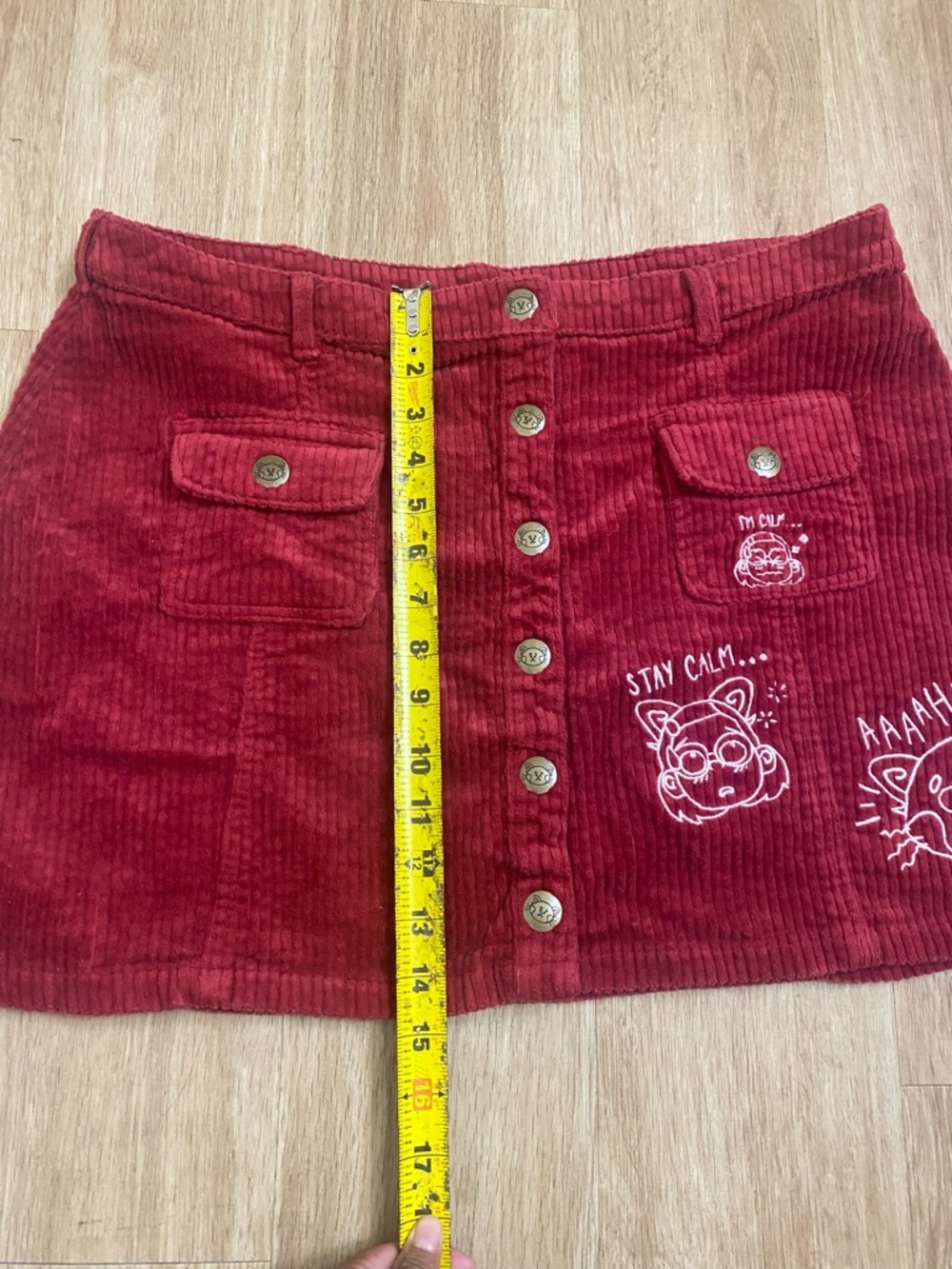 Disney Burgundy Corduroy Button-Front Mini Skirt with Cat Graphics - Picture 4 of 6